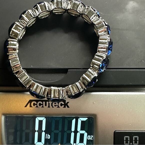 Charter Club Stretch Bracelet Blue Crystals Silver Tone Oversized Preppy Jewelry - Picture 7 of 9
